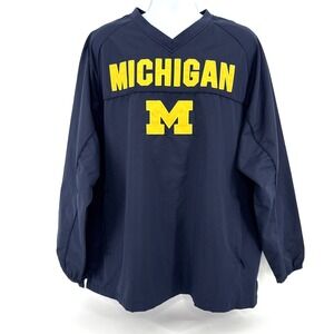 Michigan Wolverines Pullover Windbreaker Men XXL Navy Embroidered V-Neck